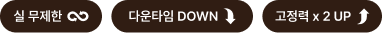 실 무제한, 다운타임 DOWN, 고정력 x 2 UP
