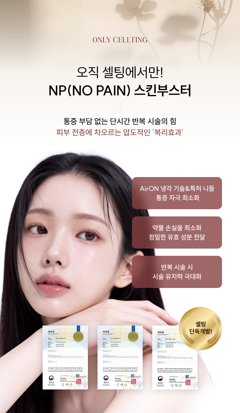 피부 전층 케어 · 누적되는 피부 변화 · 복리 효과 셀팅NP(NO-PAIN) 스킨부스터 솔루션